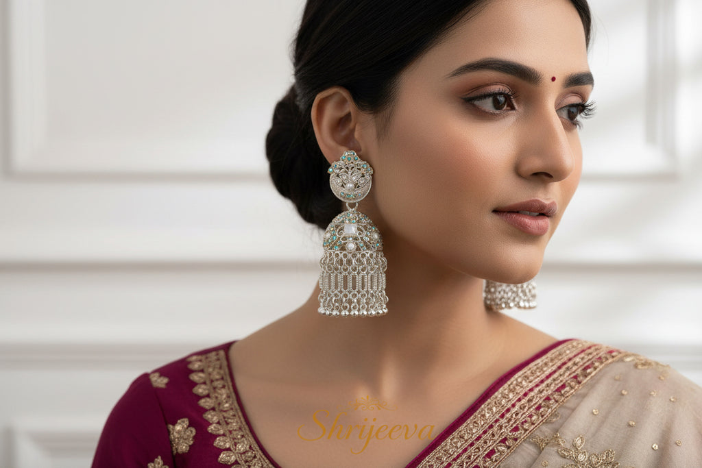 Oxidised shining silvers earrings for women's ✨