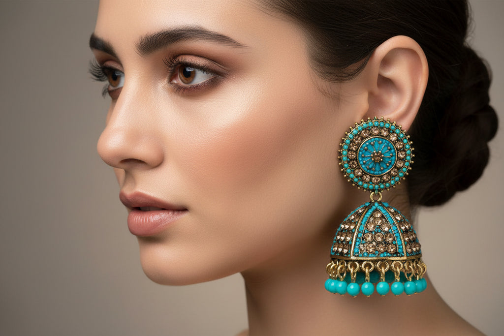 Oxidised silver earrings blue shade✨