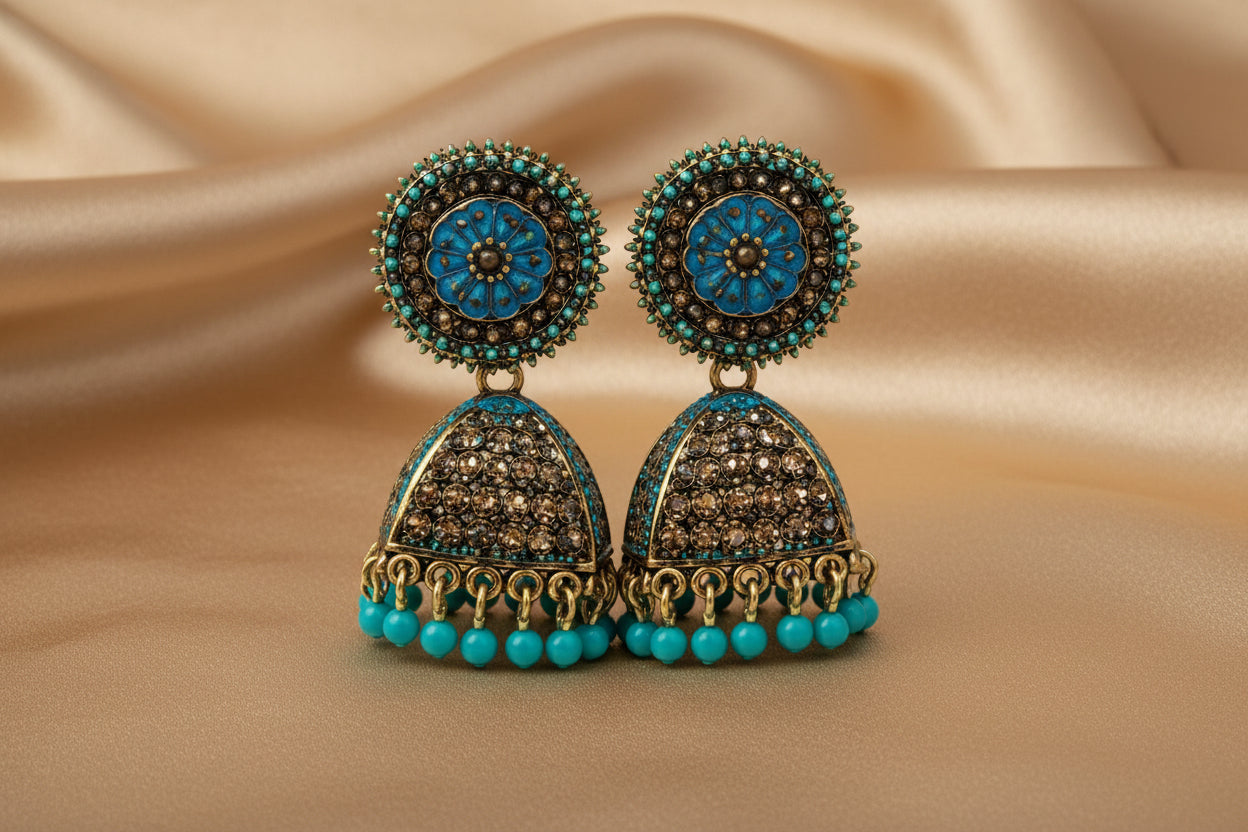 Oxidised silver earrings blue shade✨