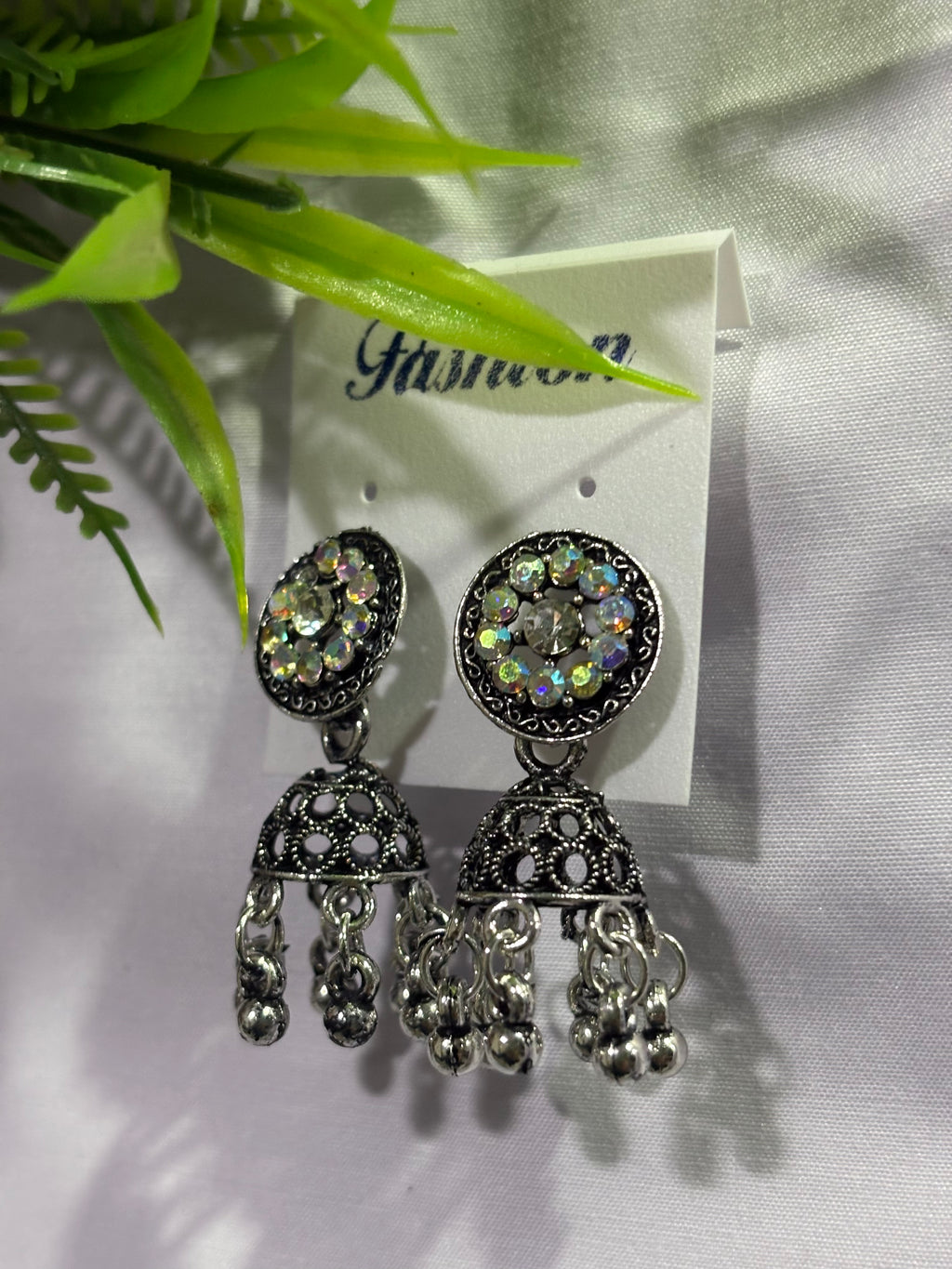 Oxidised silver earrings with diamonds 💎