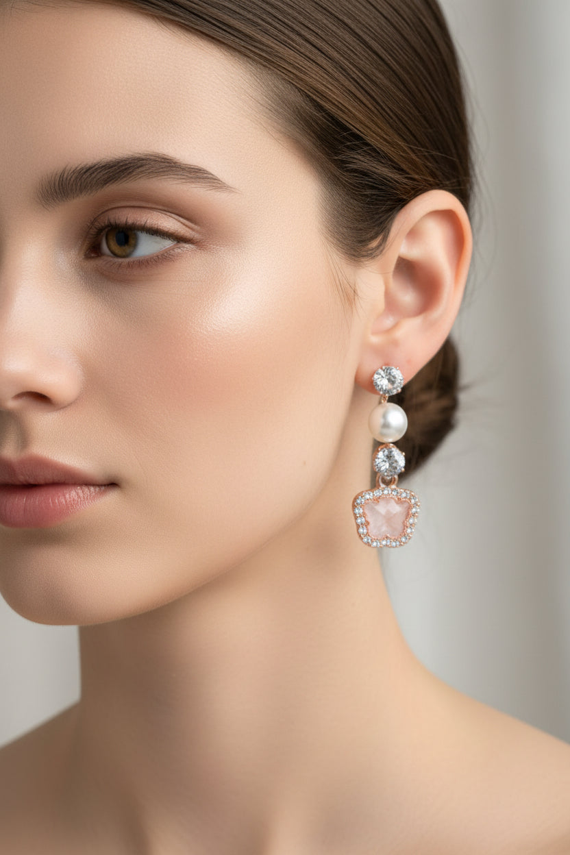 Oxidised silver earrings in pink shade