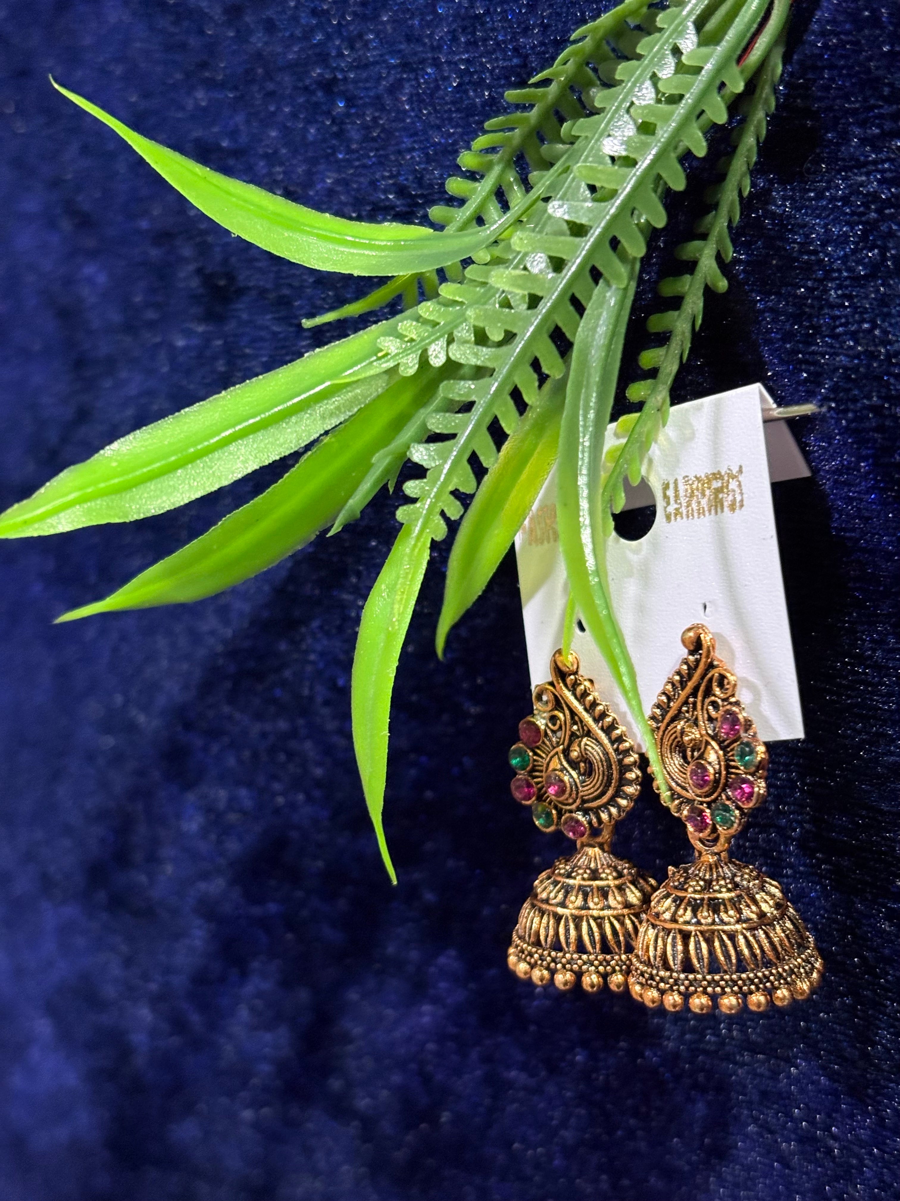 Oxidised gold earrings pretty crystal design for women