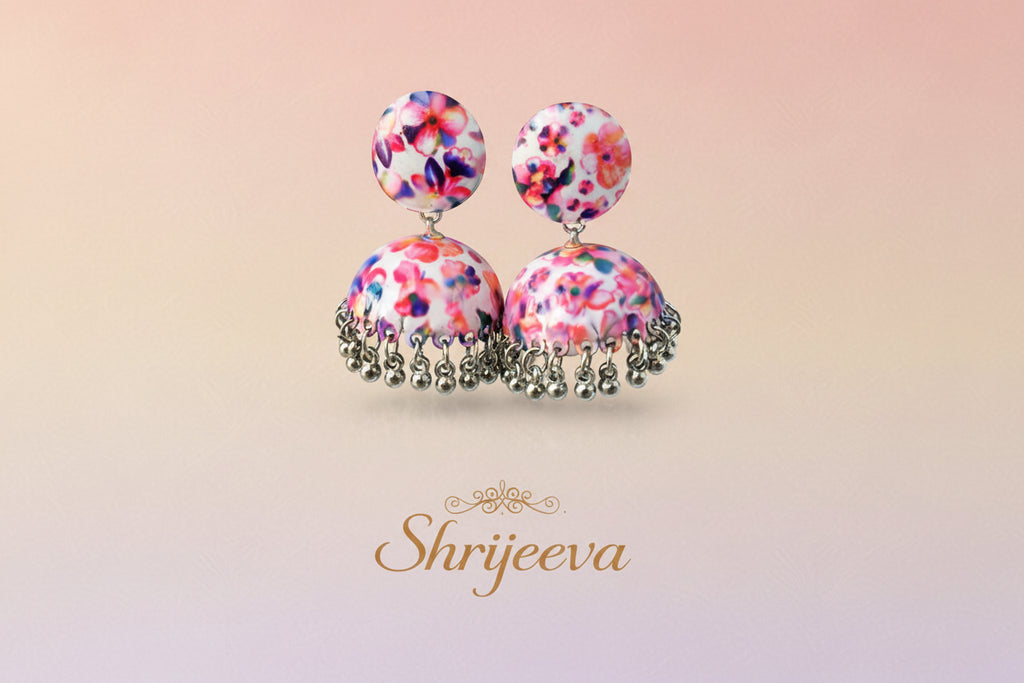 Oxidised silver pink and white shade earrings for women's ✨